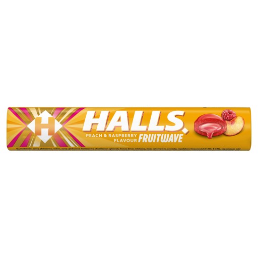 Halls Fruitwave Peach & Raspberry cukríky 45 g