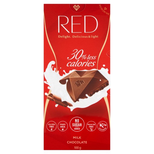 Mliečna čokoláda so zníženým obsahom kalórií (-30%) 100g ČERVENÁ