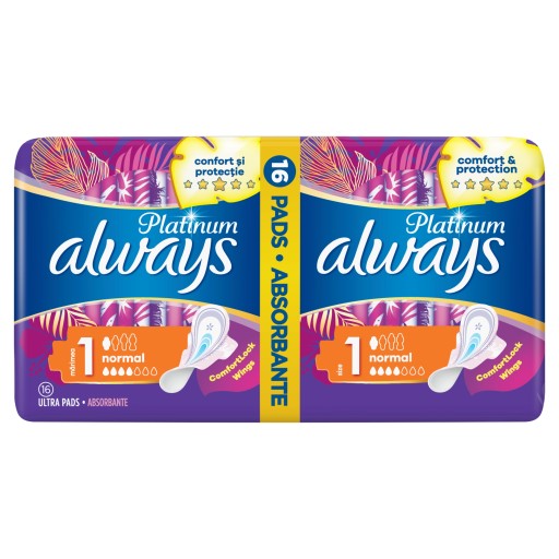 Always Platinum Normal (veľkosť 1) Podložky s krídelkami, 16 kusov