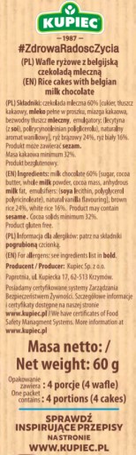 Kupiec Ryžové oblátky polené v mliečnej čokoláde 60 g