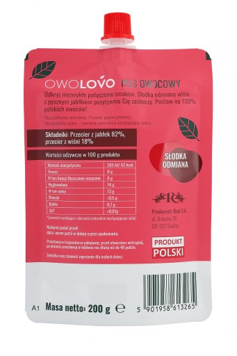 Jablkovo-čerešňová pena 200g OWOLOVO