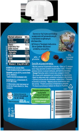 Gerber Mousse Dessert Hruška, sušená slivka po 6 mesiacoch 80 g