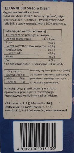 Teekanne Bio Sleep & Dream 20 X 1,70G