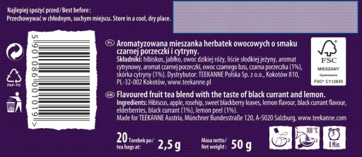 Teekanne Čierna ríbezľa s citrónom 20 tb