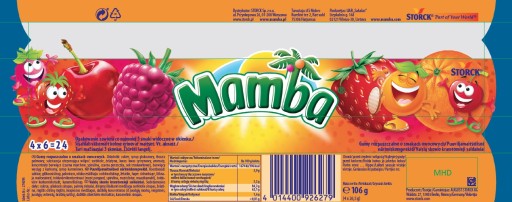 Rozpustná guma Mamba, sada Mix of Flavors, 3 prúžky