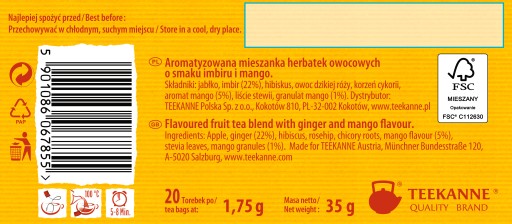 Ovocný expresný čaj Ginger & Mango Teekanne 35 g