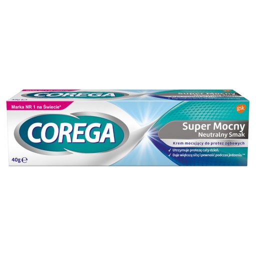 Corega, lepiaci krém na zubné protézy, super silná, neutrálna chuť, 40 g
