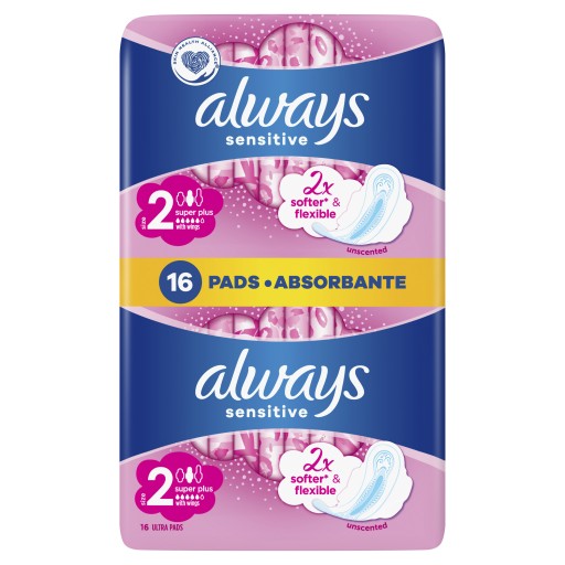 Always Ultra Sensitive Super Plus (veľkosť 2) Hygienické vložky s krídelkami, 16