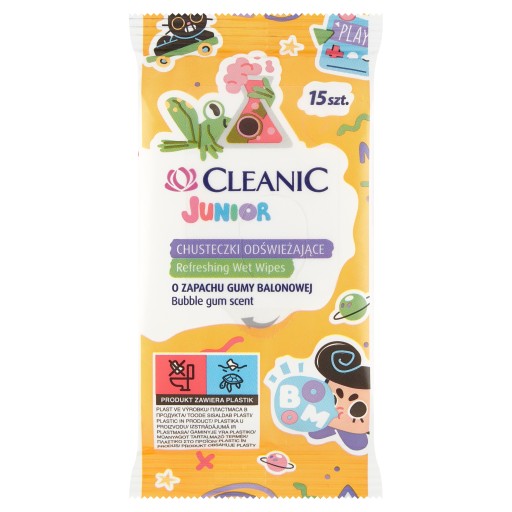 Cleanic Junior Osviežujúce antibakteriálne vlhčené obrúsky 15 kusov