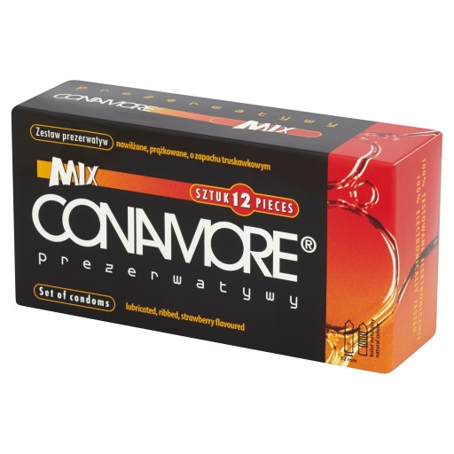 Kondómy CONAMORE MIX 12 ks Strawberry Ribbed Extra Moisture