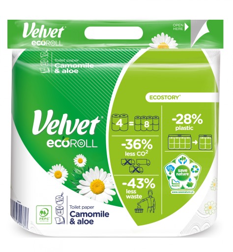 Toaletný papier Velvet EcoROLL Harmanček Aloe 4 rolky