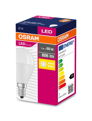 OSRAM LED GUĽOVÁ žiarovka E14 8W 60W 2700K TEPLÁ