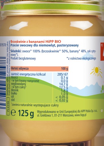 Broskyne s banánmi po 4 mesiacoch HiPP BIO 125g