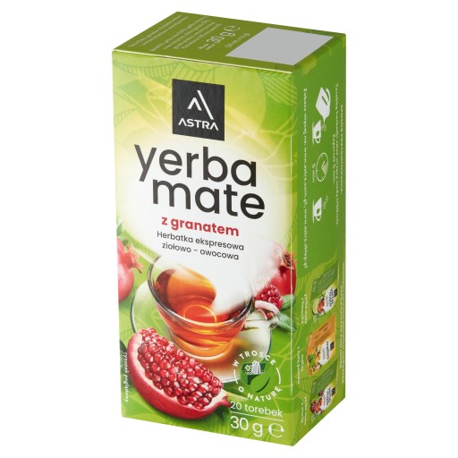 Bylinný a ovocný čaj Astra Yerba Mate vo vrecúškach z granátového jablka, 20 ks