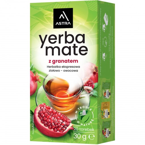 Bylinný a ovocný čaj Astra Yerba Mate vo vrecúškach z granátového jablka, 20 ks