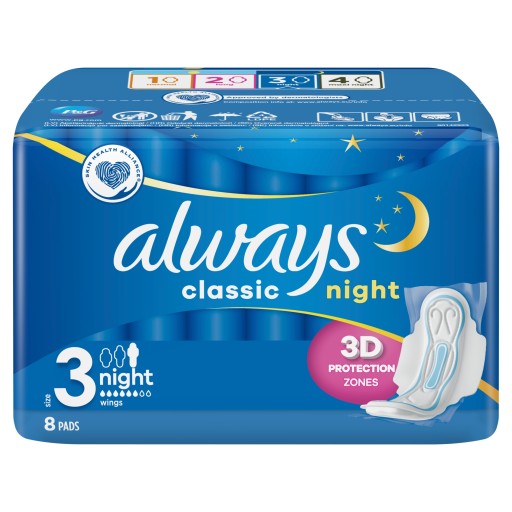 ALWAYS CLASSIC VERNIGHT hygienické vložky s krídelkami Veľkosť 3 SUPER ABSORBENT 8 kusov