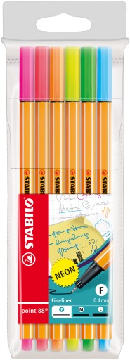 Sada jemných vložiek Stabilo Point 88, mix, 6 neónových farieb