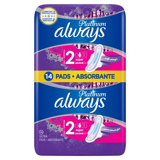 Always Platinum Super (veľkosť 2) Hygienické vložky s krídelkami, 14 kusov