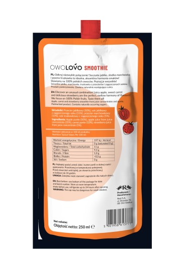 Owolovo smoothie jablko mrkva jahoda 250 ml