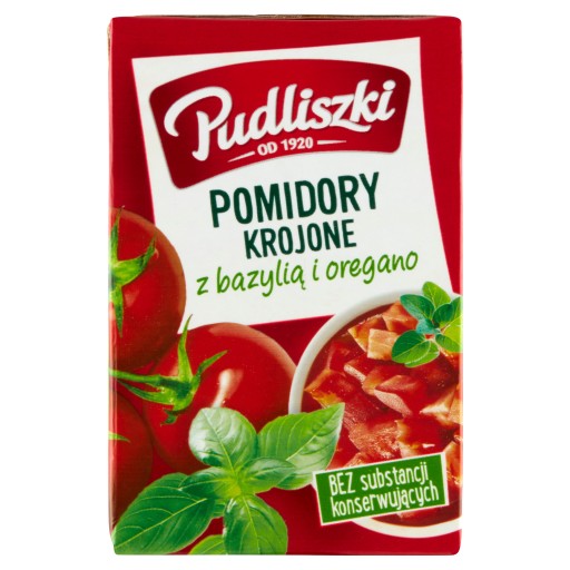 Pudliszki Plátky paradajok s bazalkou oregano 390g