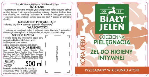 Biały Jeleń intímna hygiena gél dubová kôra 0,5l