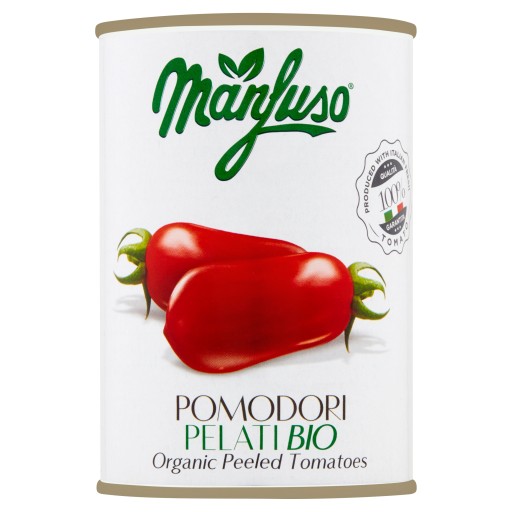 Bio celé paradajky bez šupky, 400g plechovka, Manfuso