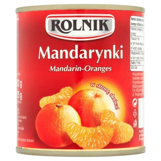 Rolnik mandarínky v sladkom sirupe v plechovke, 314 ml