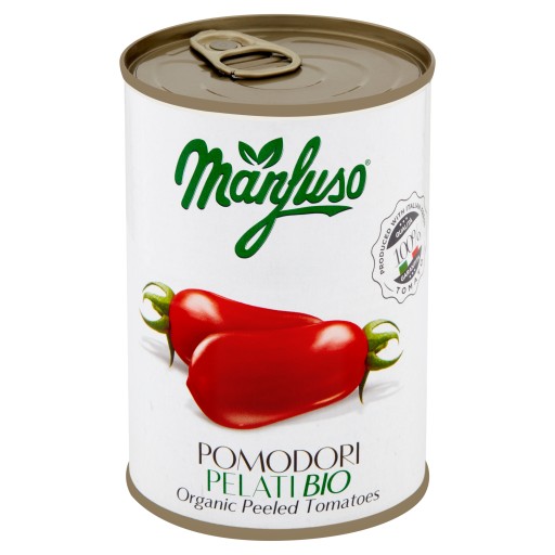 Bio celé paradajky bez šupky, 400g plechovka, Manfuso