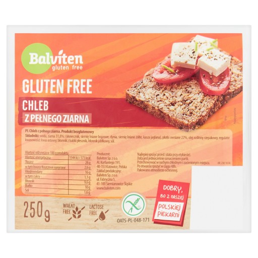 Bezlepkový chlieb celozrnný 250 g - Balviten