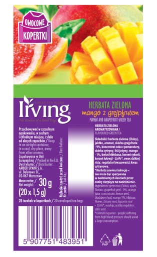 Irving mango a grapefruit expresný zelený čaj 20 šálok. 30 g