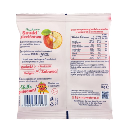 CRISPY NATURAL Sušené lupienky Letné jablká Voňavý jahodový krém 18g