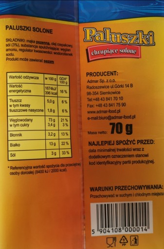 Admar chrumkavé solené tyčinky 70G