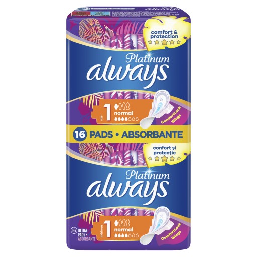 Always Platinum Normal (veľkosť 1) Podložky s krídelkami, 16 kusov