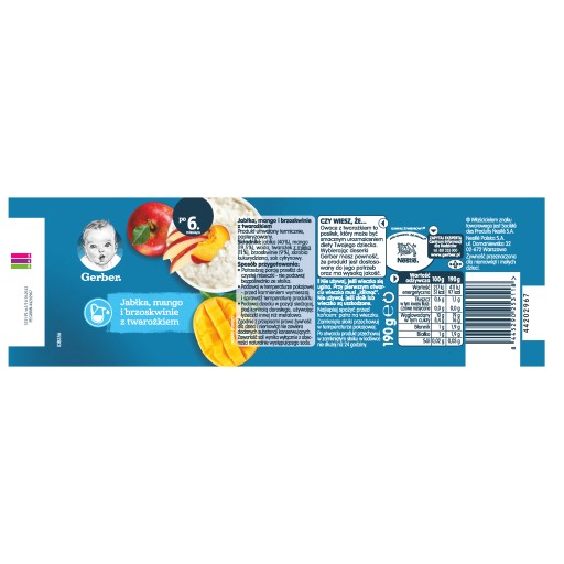 Gerber dezert Jablká, mango a broskyne s tvarohom po 6 mesiacoch 190g