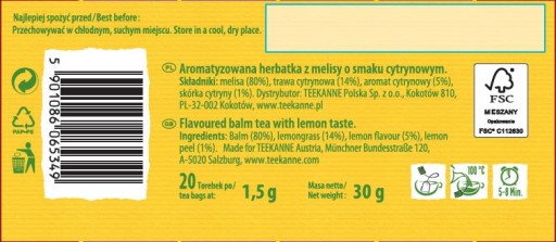 Bylinný čaj Melissa s citrónom Teekanne express 30 g
