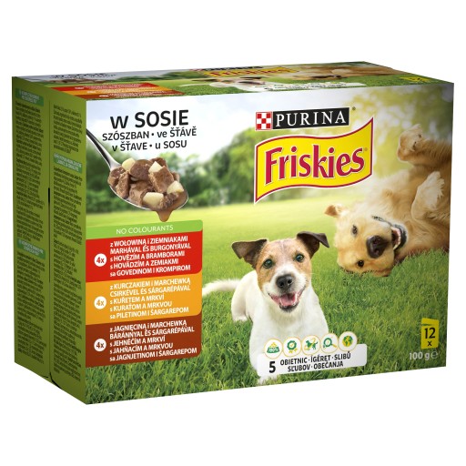 PURINA FRISKIES ZMIEŠANÉ MÄSO PRE DOSPELÝCH V OMÁČKE 12X100G