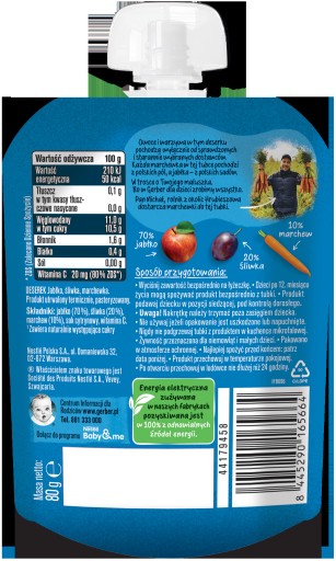 Gerber Mousse Dessert Jablko Slivka Mrkva po 6 mesiacoch 80 g