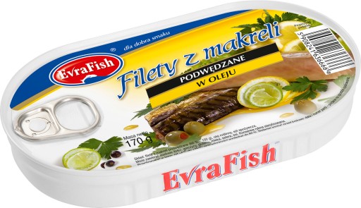 FILET Z ÚDENEJ MAKRELY V OLEJU, konzerva Evra 170g