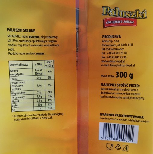 Admar chrumkavé solené tyčinky 300G