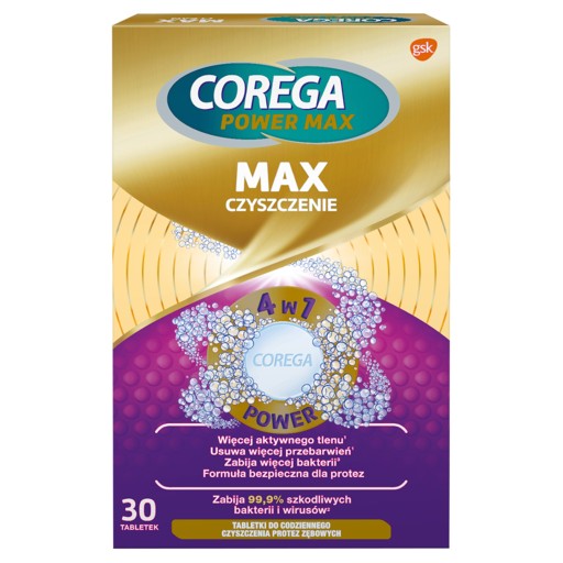 Tablety COREGA Power Max na každodenné čistenie zubných protéz Max Vol
