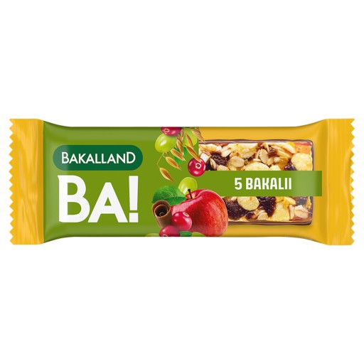 BAKALLAND BA! Cereálna tyčinka s ovocím a orieškami s 5 sušeným ovocím a orechmi