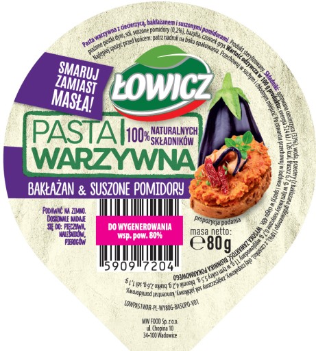ŁOWICZ Zeleninová pasta z baklažánu a sušených paradajok 80g
