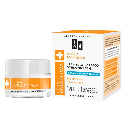 AA Sensitive Skin hydratačný a ochranný krém 24 hodín, bez parfumácie, 50 ml