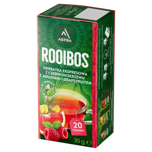 Bylinkový čaj vo vrecúškach Astra Rooibos malina a grapefruit 20 ks x3