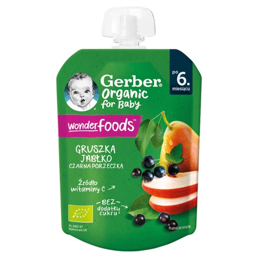 Gerber Bio Dezert Hruška Jablko Čierna ríbezľa po 6 mesiacoch 80 g