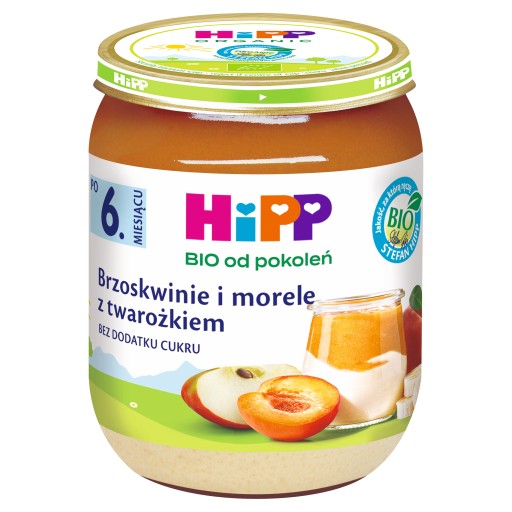 HiPP Broskyne a marhule s bio tvarohom, 160g