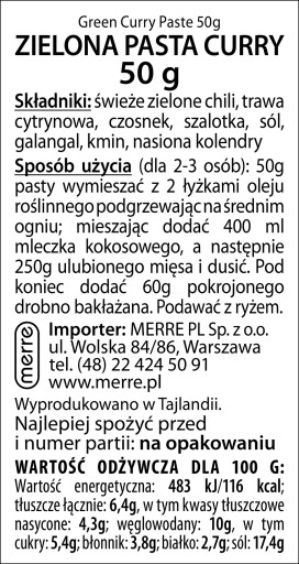 Kohútia pasta CURRY zelená 50g