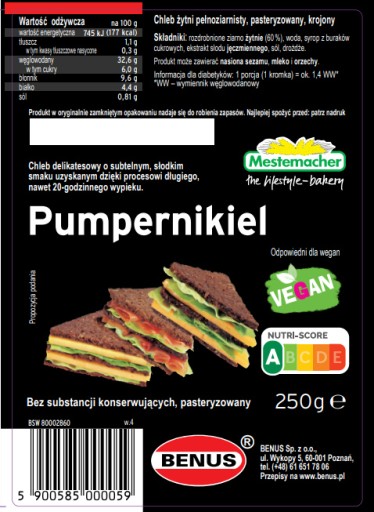 Benus Pumpernickel Chlieb 250 g
