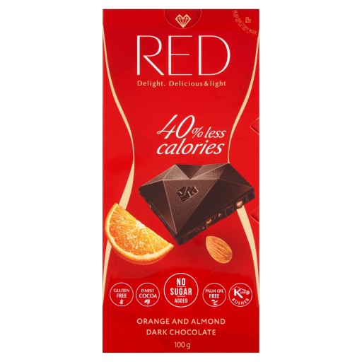 Horká čokoláda so zníženým obsahom kalórií (-30 %) s pomarančom a mandľami