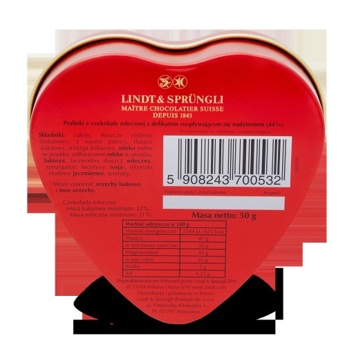 Darčekové čokolády Lindt LINDOR Pralinková srdiečková mliečna čokoláda 50g